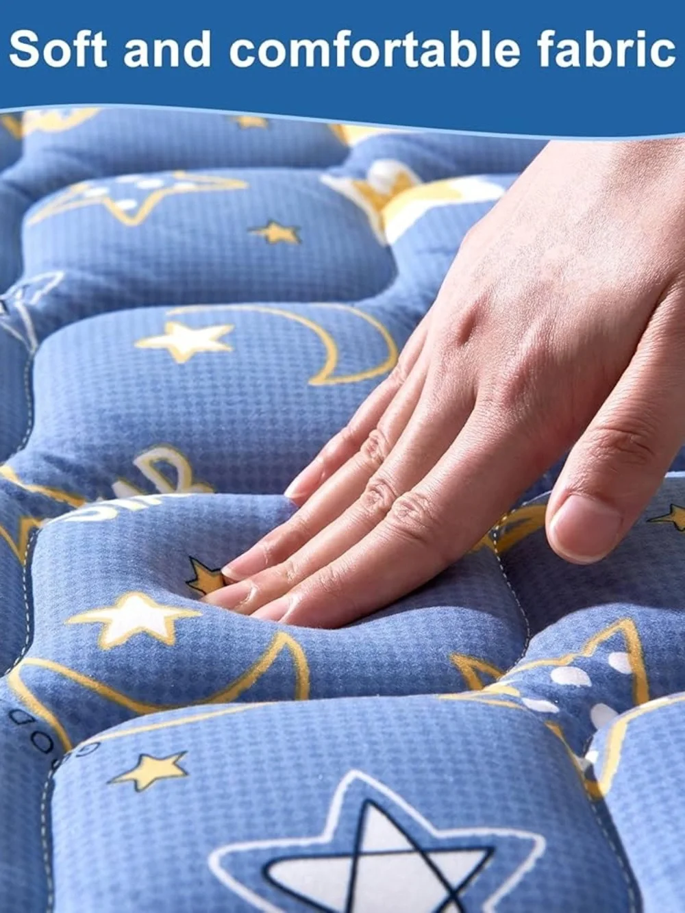 47 x 47 Blue Star & Moon Quilted Baby Play Mat
